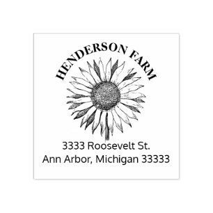 Rustic Sunflower Business Name Rubber Stamp