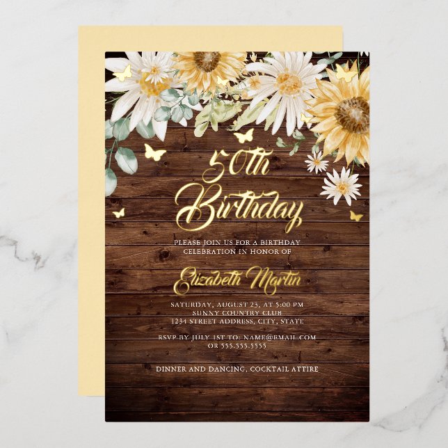 Rustic Sunflower Butterfly 50th Birthday Party  (Front/Back)
