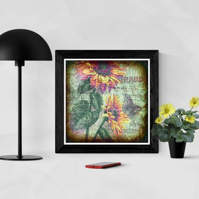 Rustic Sunflower Butterfly Bold Botanical  Poster (Creator Uploaded)
