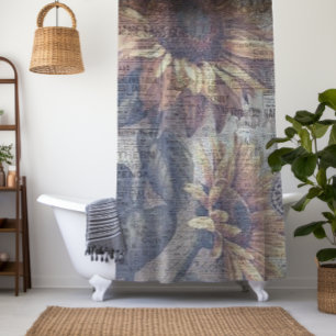 Rustic Sunflower Butterfly Ephemera  Shower Curtain
