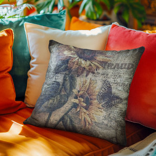 Rustic Sunflower Butterfly Ephemeral Cushion