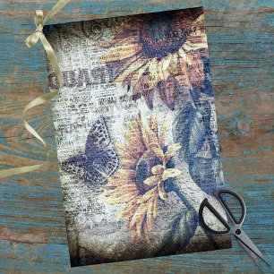 Rustic Sunflower Butterfly Ephemeral Decoupage Tissue Paper
