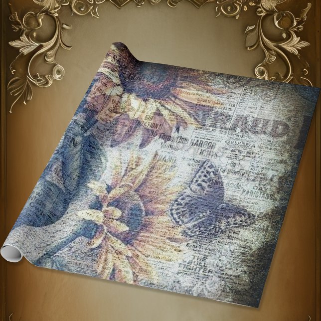 Rustic Sunflower Butterfly Ephemeral  Wrapping Paper (Creator Uploaded)