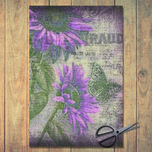 Rustic Sunflower Butterfly Plum Ephemera Decoupage Tissue Paper