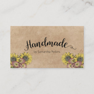 Rustic Sunflower Calligraphy Handmade Kraft Paper Business Card
