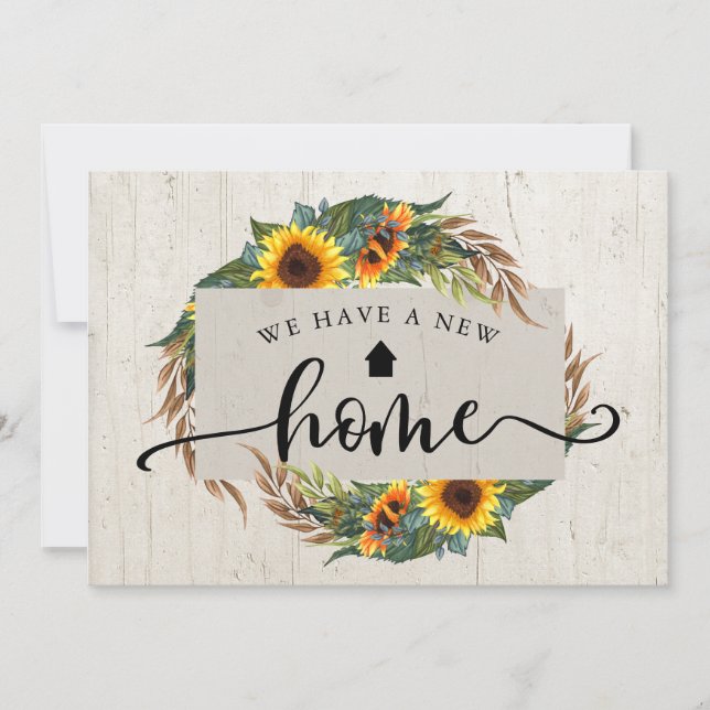 Rustic Sunflower Calligraphy Moving Announcement (Front)