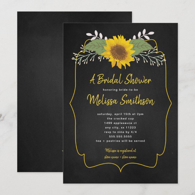 Rustic Sunflower Chalkboard Bridal Shower invite (Front/Back)