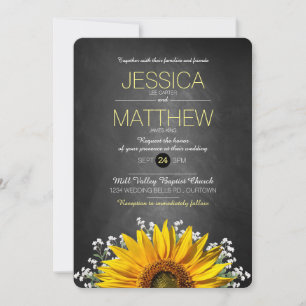 Rustic Sunflower Chalkboard Wedding Invitation