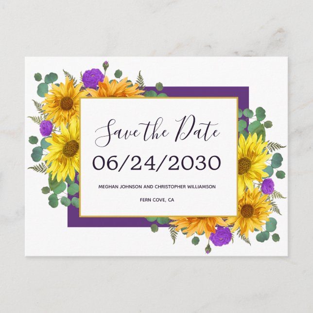Rustic Sunflower Chic Roses Wedding Save the Date Announcement Postcard (Front)