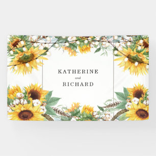 Rustic Sunflower Colourful String Lights Wedding Banner