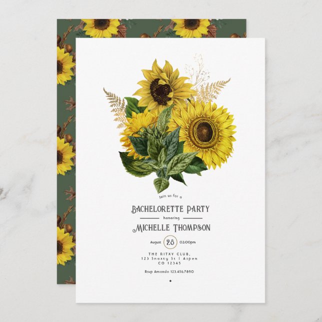 Rustic Sunflower Country Barn Bachelorette Party Invitation (Front/Back)