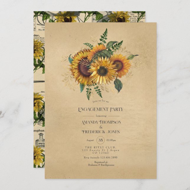 Rustic Sunflower Country Barn Engagement Party Invitation (Front/Back)