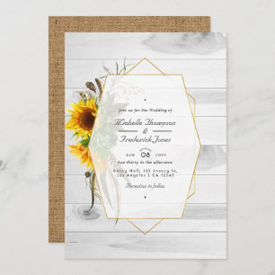 Rustic Sunflower Country Barn QR Code RSVP Wedding Invitation