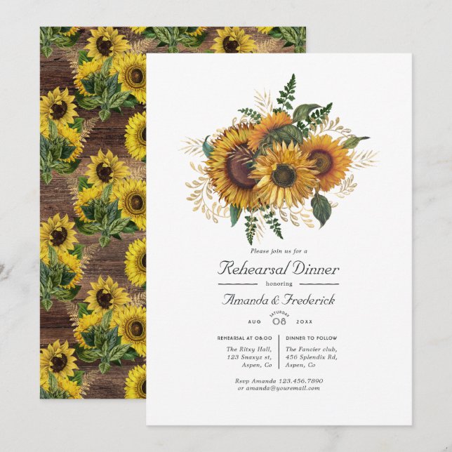 Rustic Sunflower Country Barn Rehearsal Dinner Invitation (Front/Back)