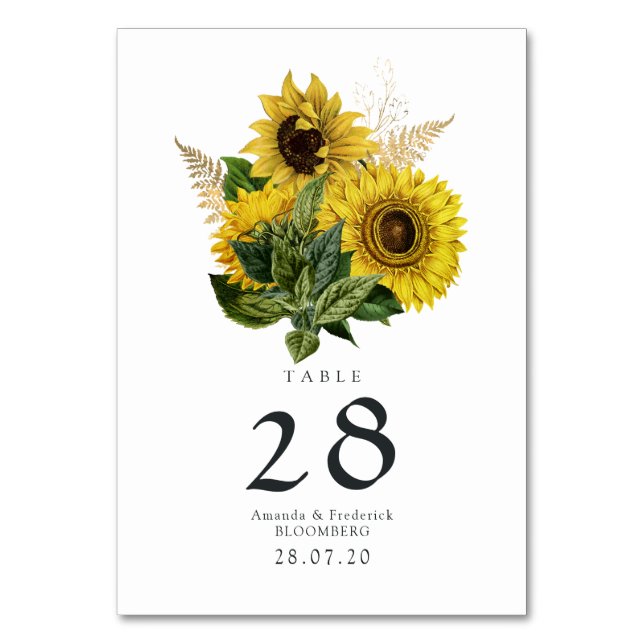 Rustic Sunflower Country Barn Wedding Table Number (Front)