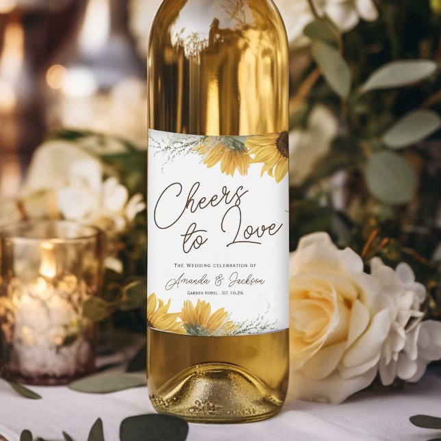 Rustic Sunflower, Country fall wedding Wine Label (Sunflower themed, wine bottle label, Rustic wedding themed wine labels.)