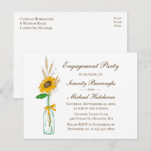 Rustic Sunflower Country Floral Engagement Party Invitation Postcard