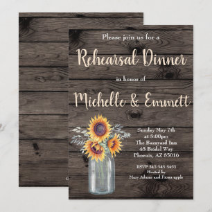 Rustic Sunflower Country Floral Rehearsal Dinner Invitation