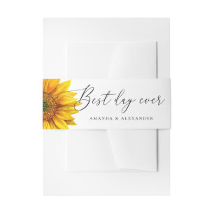 Rustic sunflower. Country floral script wedding Invitation Belly Band