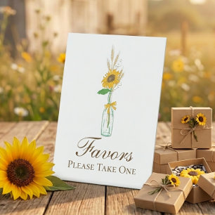 Rustic Sunflower Country Floral Wedding Favours Pedestal Sign