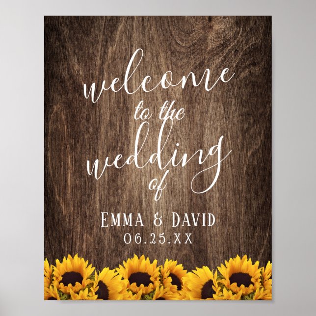 Rustic Sunflower Country Floral Wedding Welcome Poster (Front)