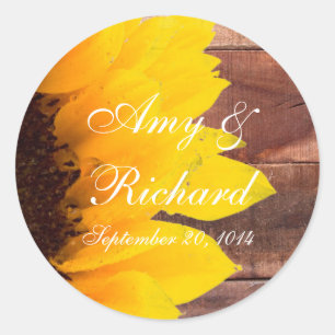 Rustic Sunflower Country Wedding Classic Round Sticker