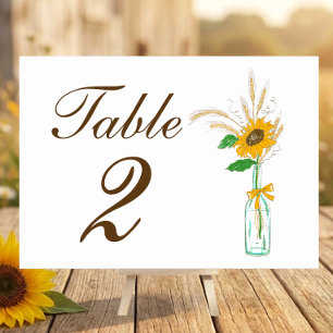 Rustic Sunflower Country Yellow Floral Wedding Table Number