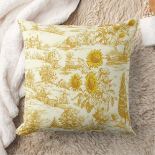 Rustic Sunflower Countryside Toile in Warm Tones Cushion
