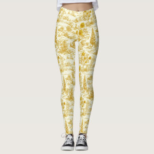 Rustic Sunflower Countryside Toile in Warm Tones Leggings