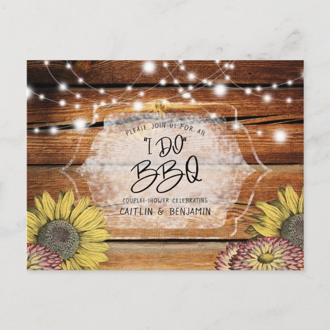 Rustic Sunflower Couples I Do BBQ Bridal Shower  Invitation Postcard (Front)