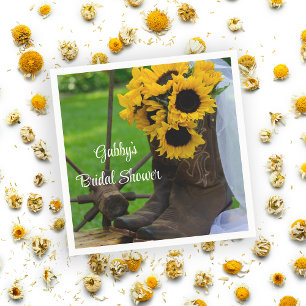 Rustic Sunflower Cowboy Boot Western Bridal Shower Napkin