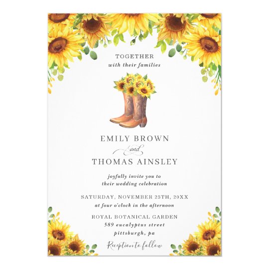 Rustic Sunflower Cowboy Boots Country Wedding Invitation | Zazzle.co.uk