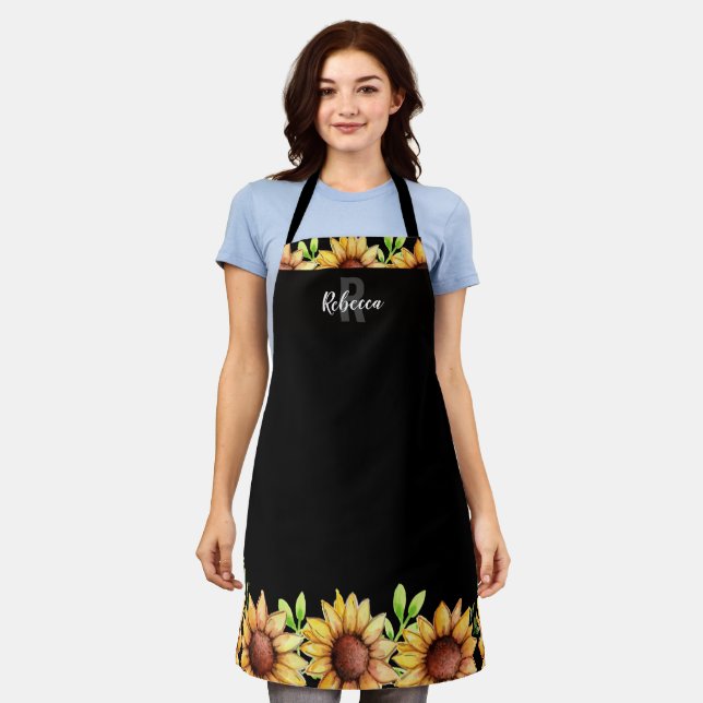 Rustic Sunflower Custom Monogram Apron (Worn)