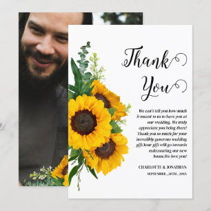 Rustic Sunflower Custom Photo Wedding Thank You Card