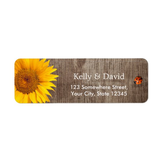 Rustic Sunflower Cute Ladybug Barn Wood Wedding Return Address Label