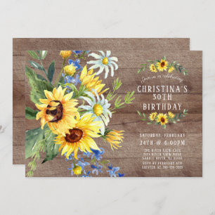 Rustic Sunflower Daisy Birthday Party Invitation