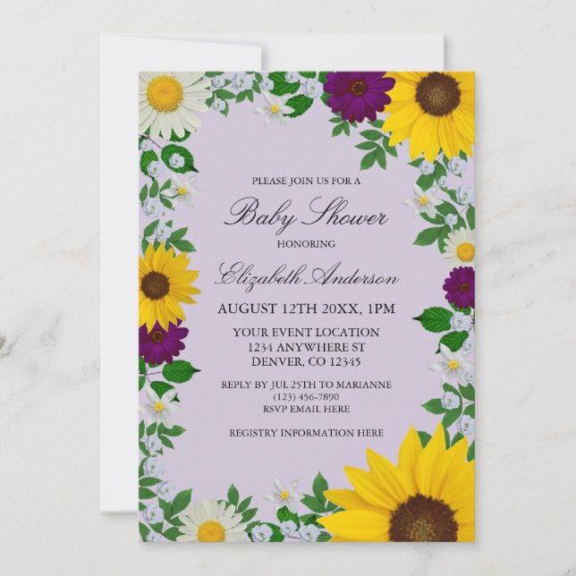 Rustic Sunflower Daisy Floral Baby Shower Invitation (Front)