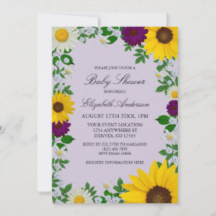 Rustic Sunflower Daisy Floral Baby Shower Invitation