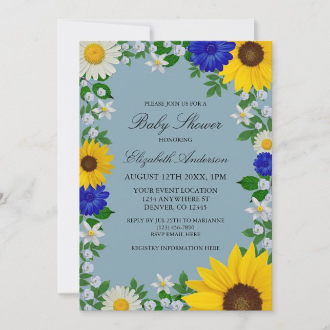 Rustic Sunflower Daisy Floral Baby Shower Invitation (Front)