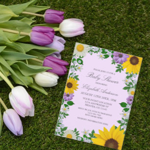 Rustic Sunflower Daisy Floral Baby Shower Invitation