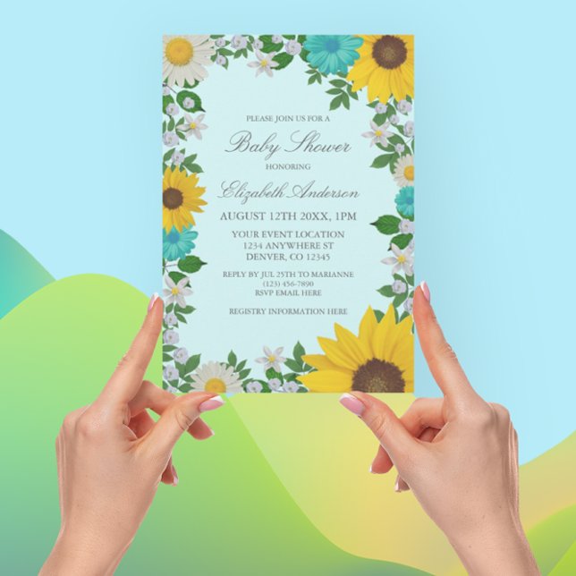 Rustic Sunflower Daisy Floral Baby Shower Invitation (Creator Uploaded)