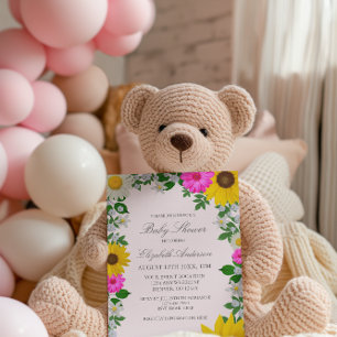 Rustic Sunflower Daisy Floral Baby Shower Invitation