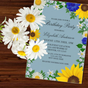 Rustic Sunflower Daisy Floral Birthday Acrylic Invitations