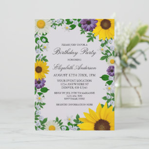 Rustic Sunflower Daisy Floral Birthday Invitation