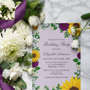 Rustic Sunflower Daisy Floral Birthday Invitation