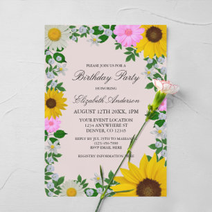 Rustic Sunflower Daisy Floral Birthday Invitation