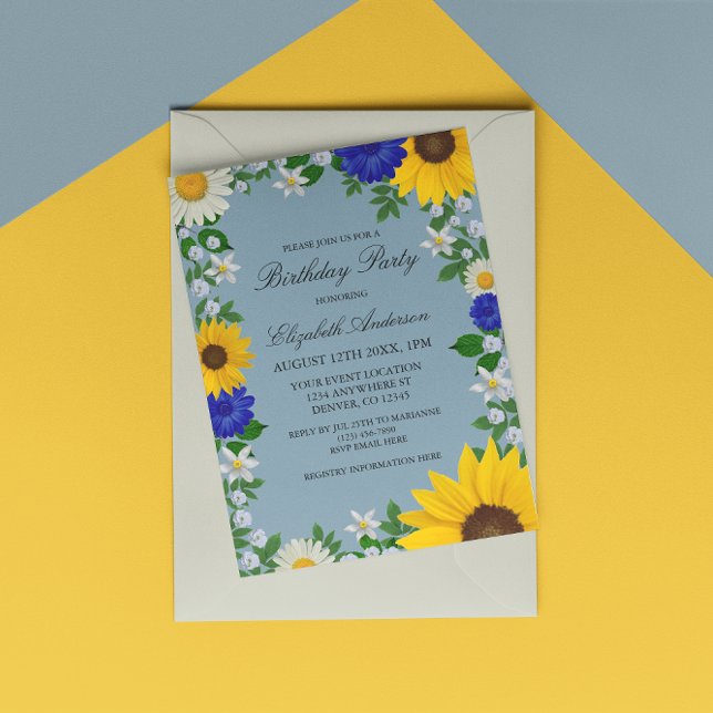 Rustic Sunflower Daisy Floral Birthday Invitation (Creator Uploaded)