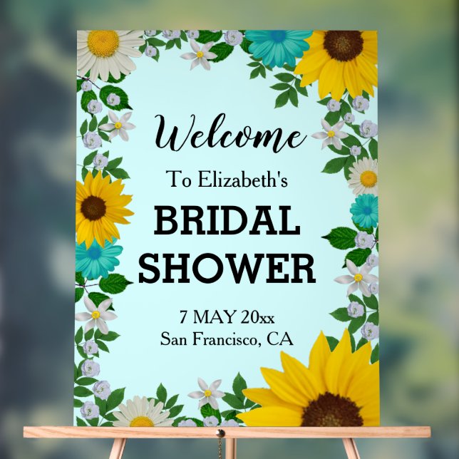 Rustic Sunflower Daisy Floral Bridal Shower Acrylic Sign (Neutral)