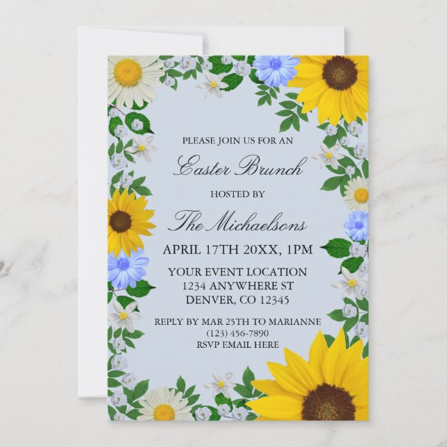 Rustic Sunflower Daisy Floral Easter Invitation (Front)