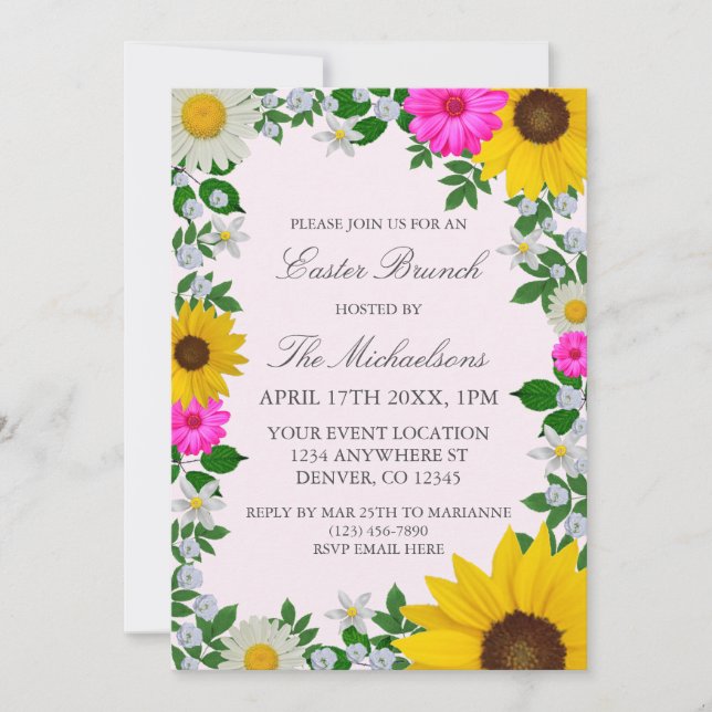 Rustic Sunflower Daisy Floral Easter Invitation (Front)